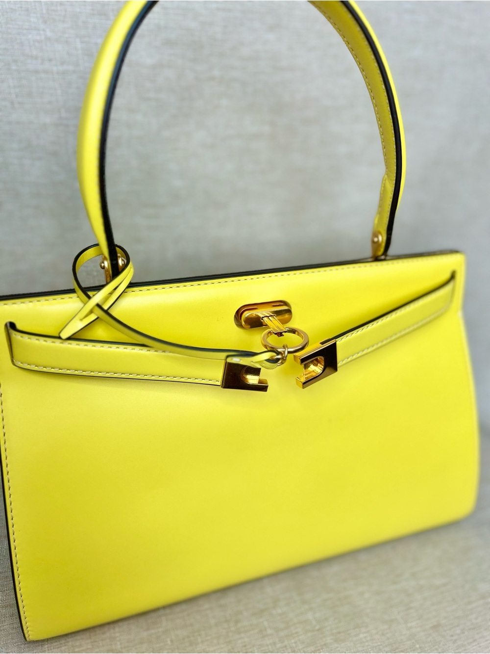 Tory Burch Lee Radziwill Electric Yellow Leather Satchel - Picture 8 of 16